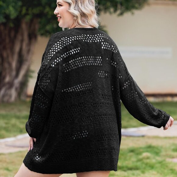 Crochet Cardigan Kimonos Boho Long Sleeve Open Front Knitted Sweater XL - Picture 2 of 7